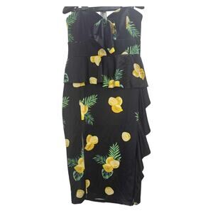 ASOS Lemon Strapless Midi Dress, Bow, Peplum Ruffle - 16